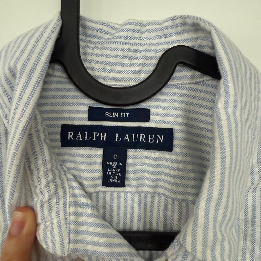 Ralph Lauren Slim Fit Oxford Shirt Blue/White Stripe - Picture 5 of 8